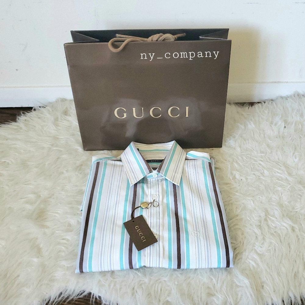 (SALE)Gucci GG Embroidered Logo Striped Shirt(Brand New)